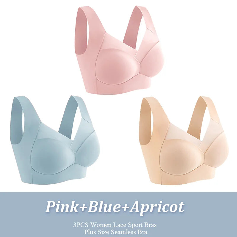 3Pcs Plus Size Seamless Wireless Sport Bras