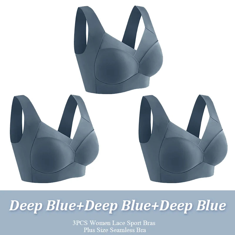 3Pcs Plus Size Seamless Wireless Sport Bras