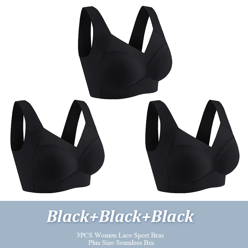 3Pcs Plus Size Seamless Wireless Sport Bras