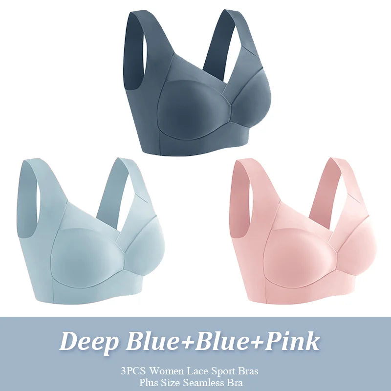 3Pcs Plus Size Seamless Wireless Sport Bras