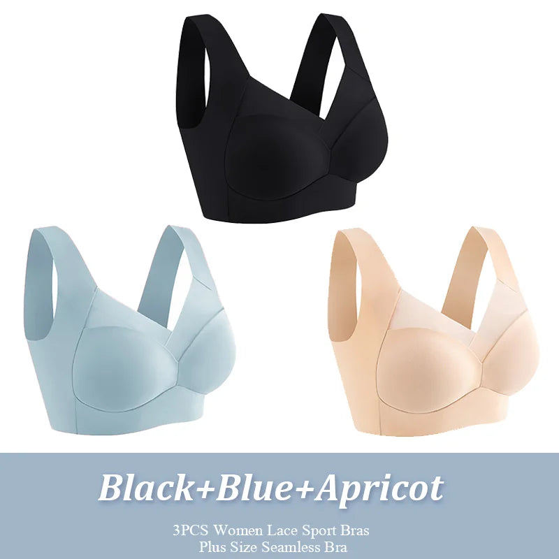 3Pcs Plus Size Seamless Wireless Sport Bras