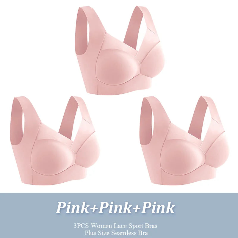 3Pcs Plus Size Seamless Wireless Sport Bras