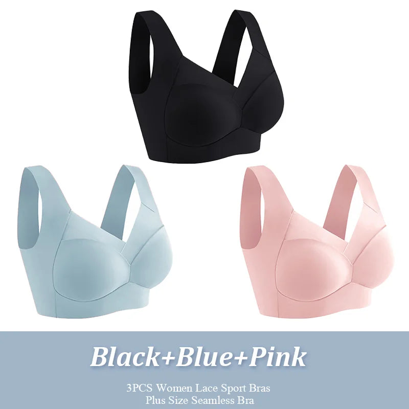 3Pcs Plus Size Seamless Wireless Sport Bras