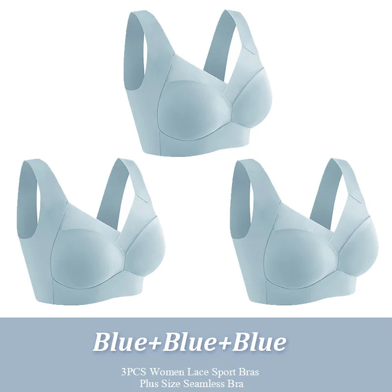 3Pcs Plus Size Seamless Wireless Sport Bras