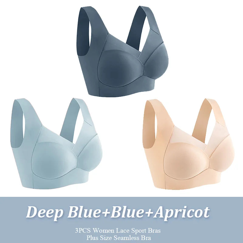 3Pcs Plus Size Seamless Wireless Sport Bras