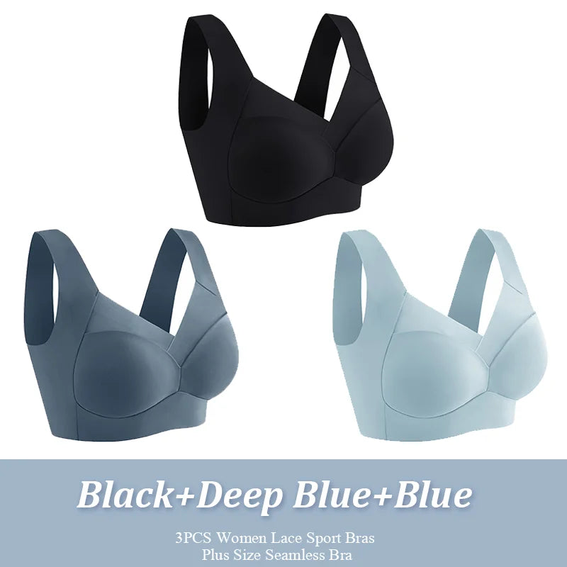 3Pcs Plus Size Seamless Wireless Sport Bras