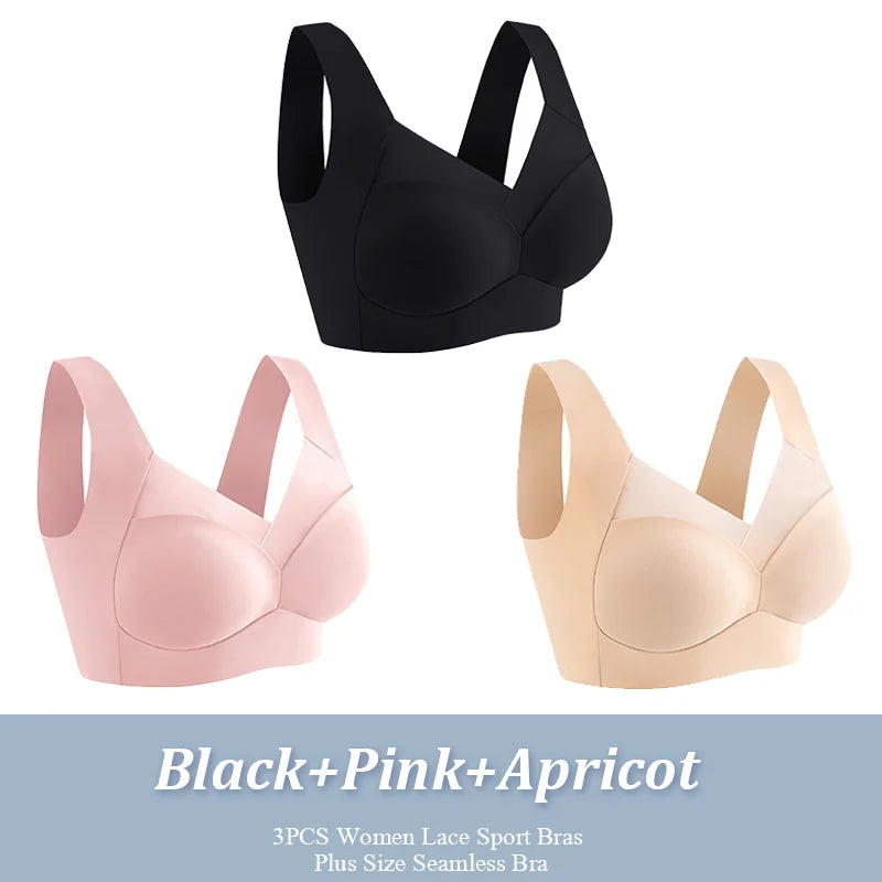 3Pcs Plus Size Seamless Wireless Sport Bras