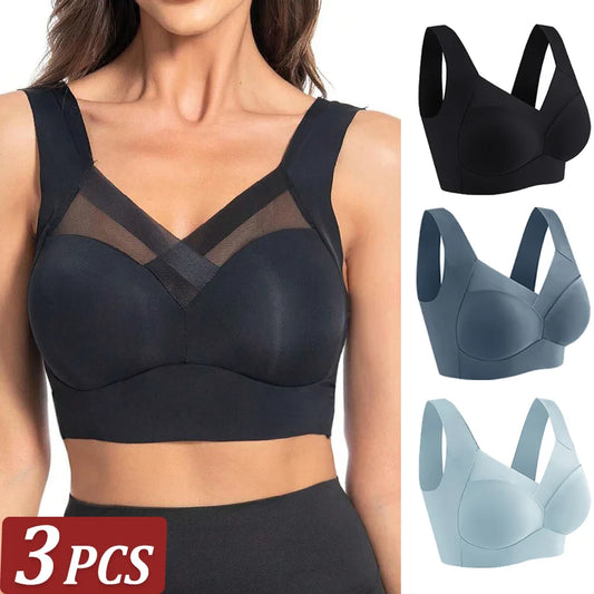 3Pcs Plus Size Seamless Wireless Sport Bras